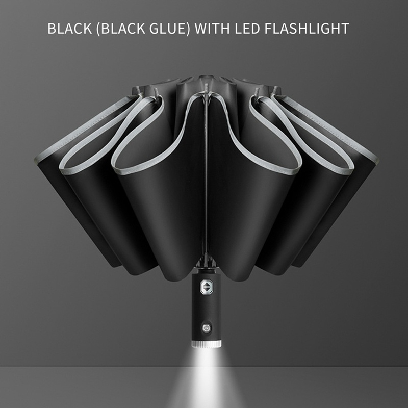 Dù Gấp Tự Động Chống Gió Có Đèn LED Phản Quang An Toàn Cho Nam Và Nữ