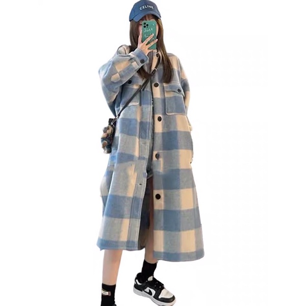 ÁO DẠ DÁNG DÀI KẺ SỌC XANH CÁ TÍNH