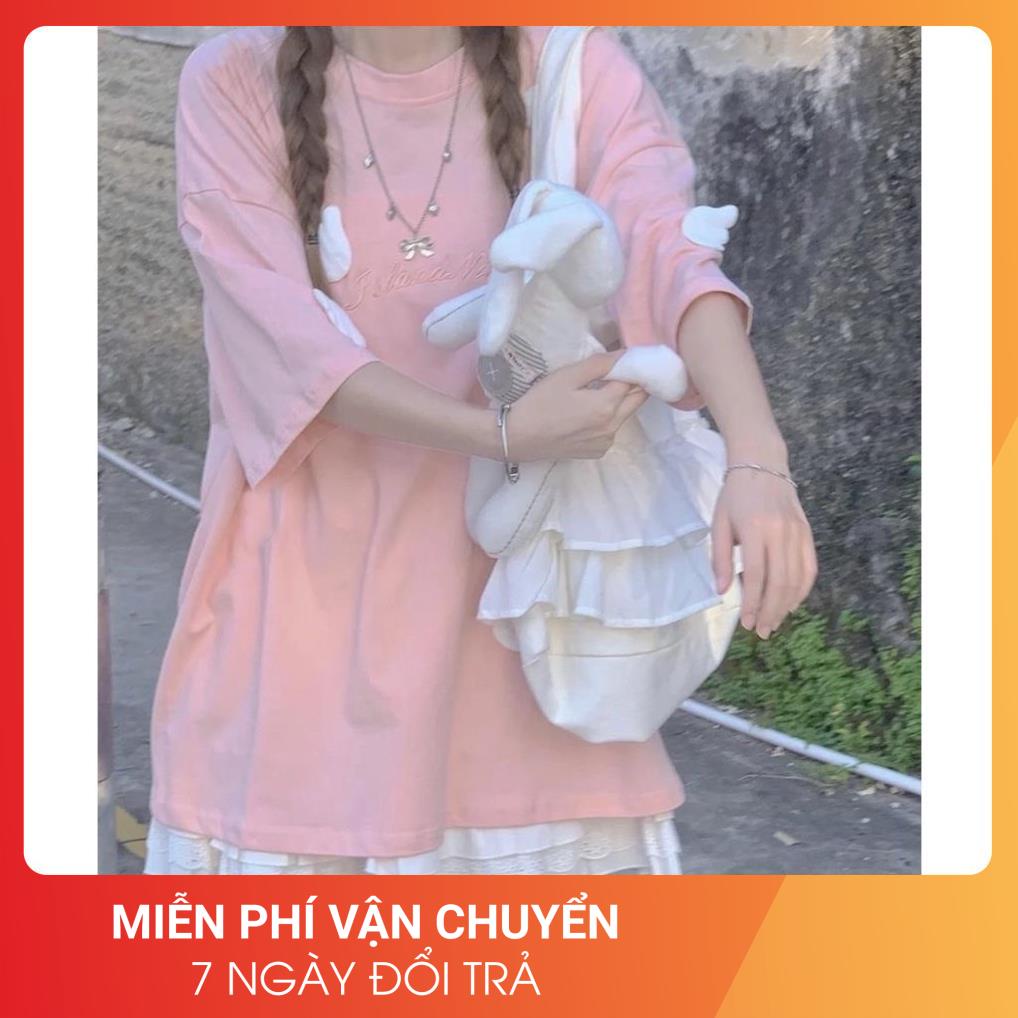 Áo Thun Hồng May Cánh 24APRIL Nữ [FREESHIP]  Phông ngắn tay lỡ form rộng bánh bèo pastel đẹp cá tính Ulzzang
