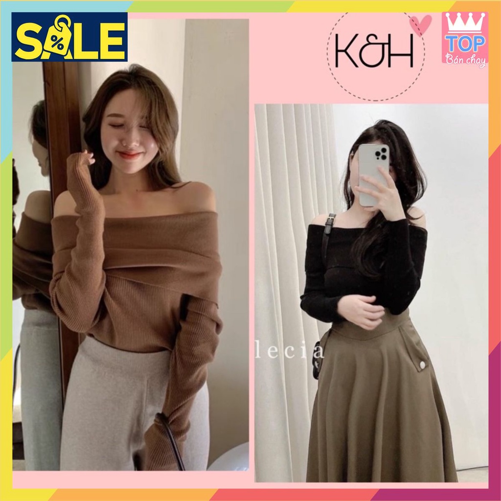 [BAO CHẤT] Áo len nữ trễ vai kiểu hàn quốc, áo len tăm cao cấp mỏng dài tay hàng loại 1
