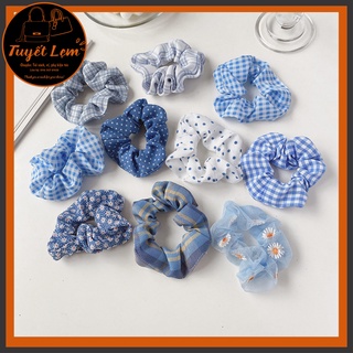 Dây buộc tóc, cột tóc vải scrunchies chiffon hoa phong cách vintage