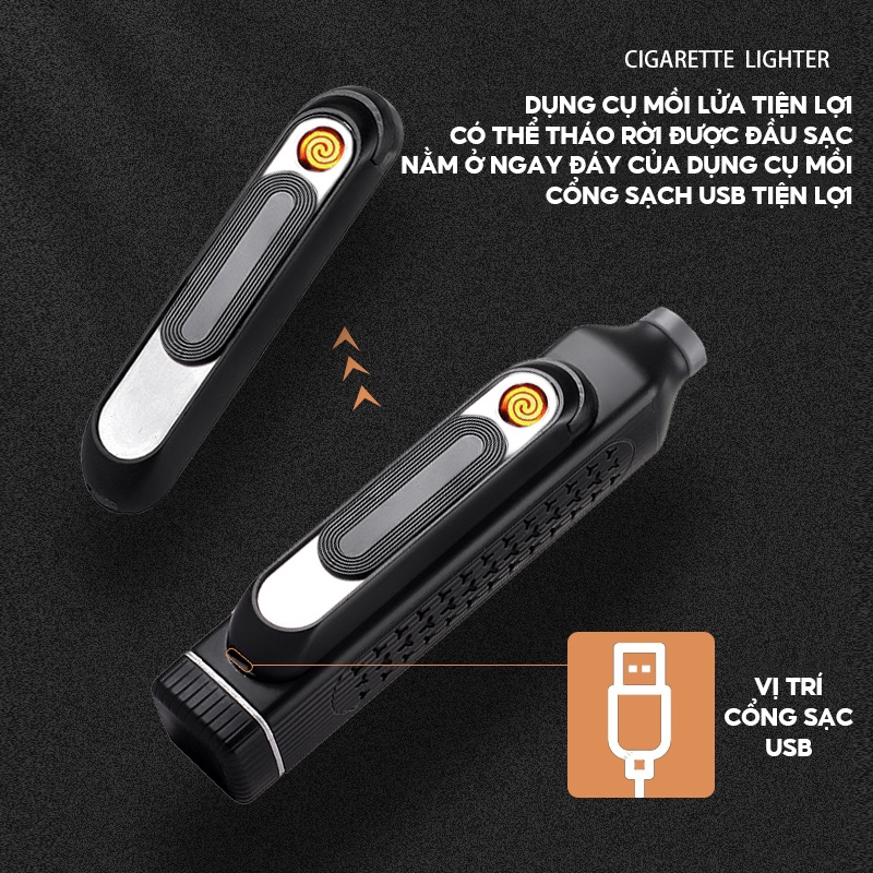 Cây Đựng Kiêm Gạt Tàn Mini Và Đầu Mồi Lửa Sạc Pin Usb YH-009