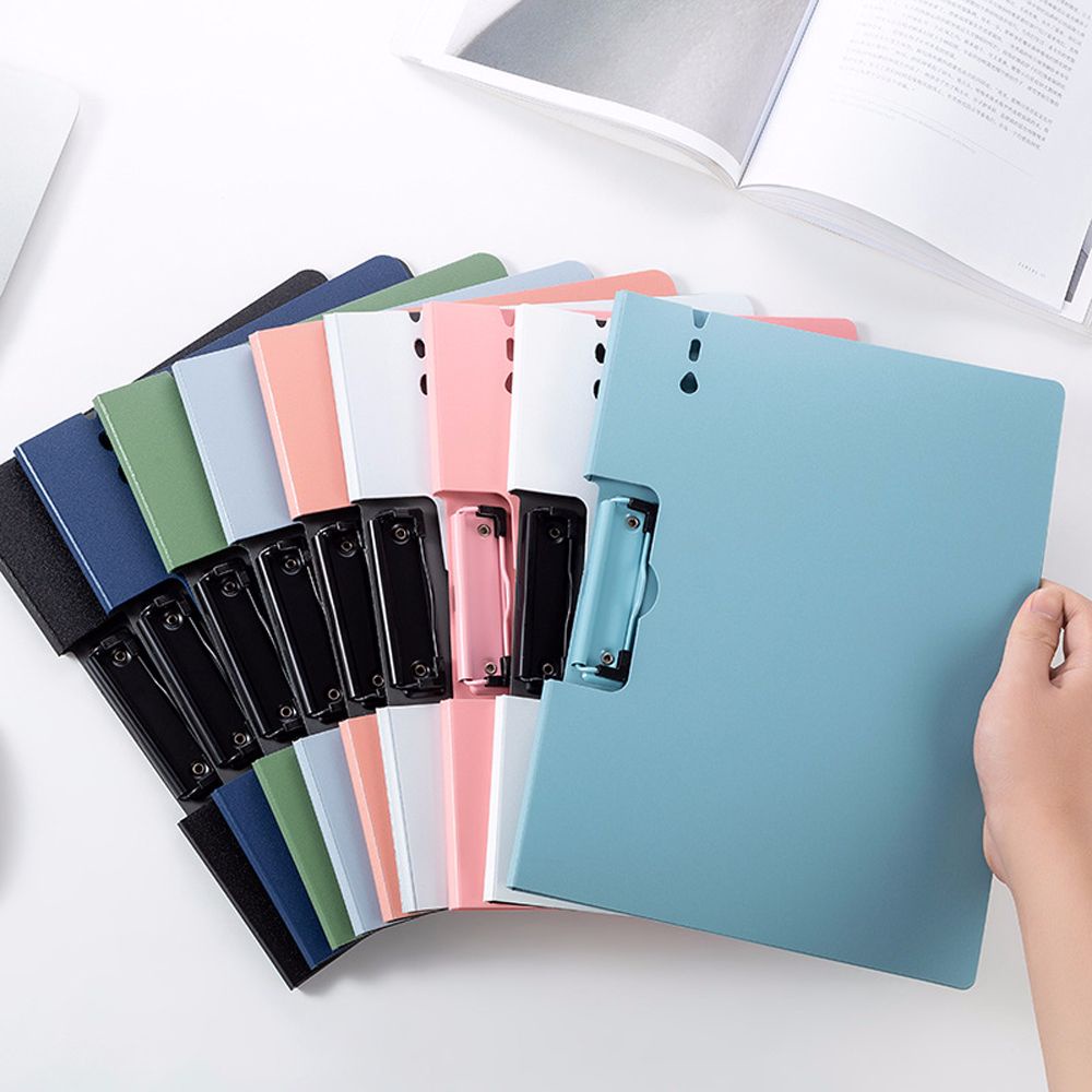 Bìa kẹp tài liệu A4 chất liệu nhựa cứng màu trơn có móc kẹp bằng kim loại tiện lợi