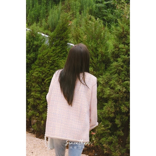Áo khoác vải tweed màu hồng