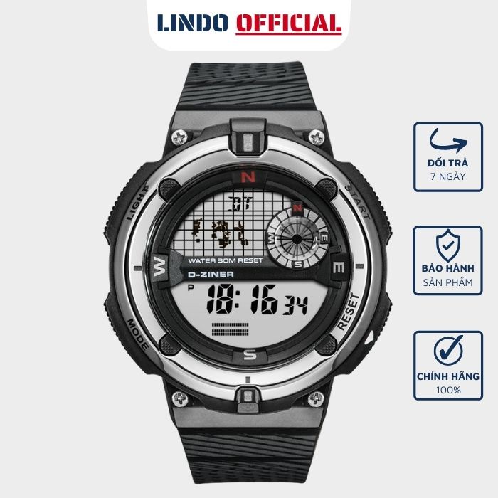Đồng hồ điện tử nam chính hãng thể thao D-ZINER DZ8722 chống nước 30M kèm hộp thiếc LINDO