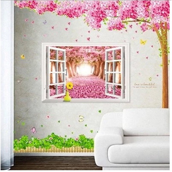 Decal dán tường Combo Đào hồng - PVC vinyl