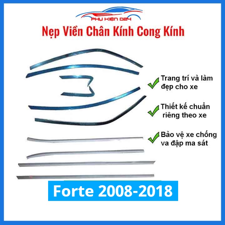 Bộ nẹp viền chân cong kính Forte 2008-2009-2010-2011-2012-2013-2014-2015-2016-2017-2018 Inox sáng bóng