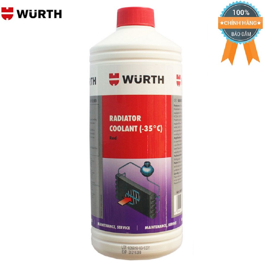 Nước Làm Mát Đỏ Động Cơ Wurth Radiator Coolant 1Lít 50001 Pha Sẵn (Làm mát động cơ, chống ăn mòn, chống rỉ sét hiệu quả.