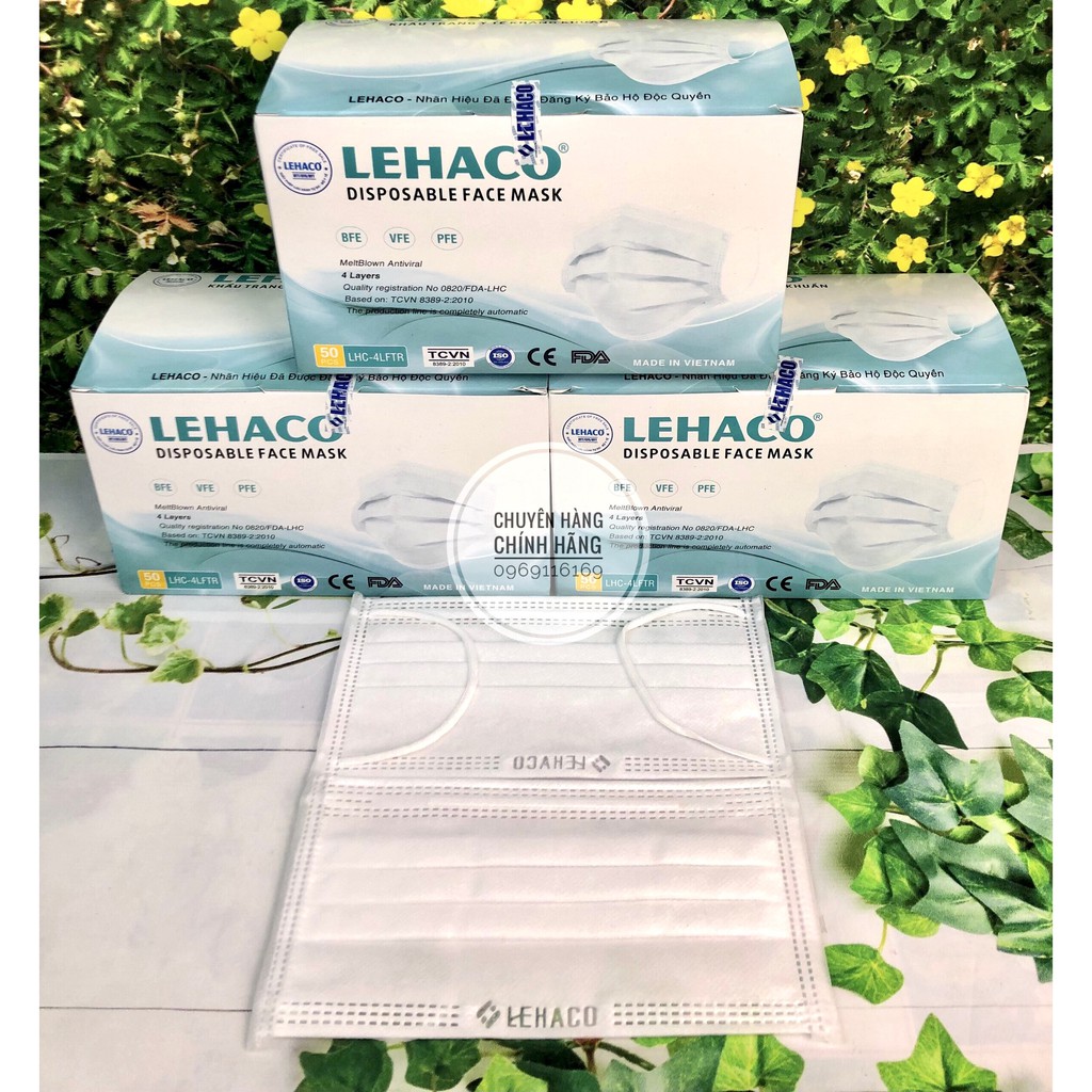 Khẩu Trang Kháng Khuẩn Màu TRẮNG Lehaco 4 lớp  50 cái/ hộp - Khẩu Trang y tế Lehaco Kháng Khuẩn
