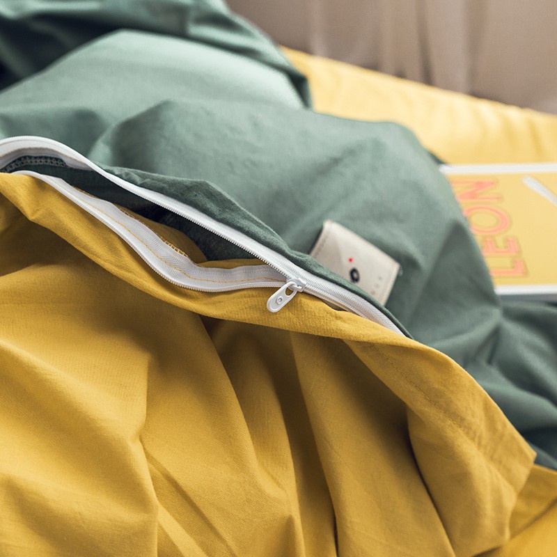 BỘ CHĂN GA GỐI COTTON TICI CAO CẤP ( CHĂN ĐÃ TRẦN BÔNG) MÀU XANH RÊU VÀNG - ĐỦ KÍCH THƯỚC