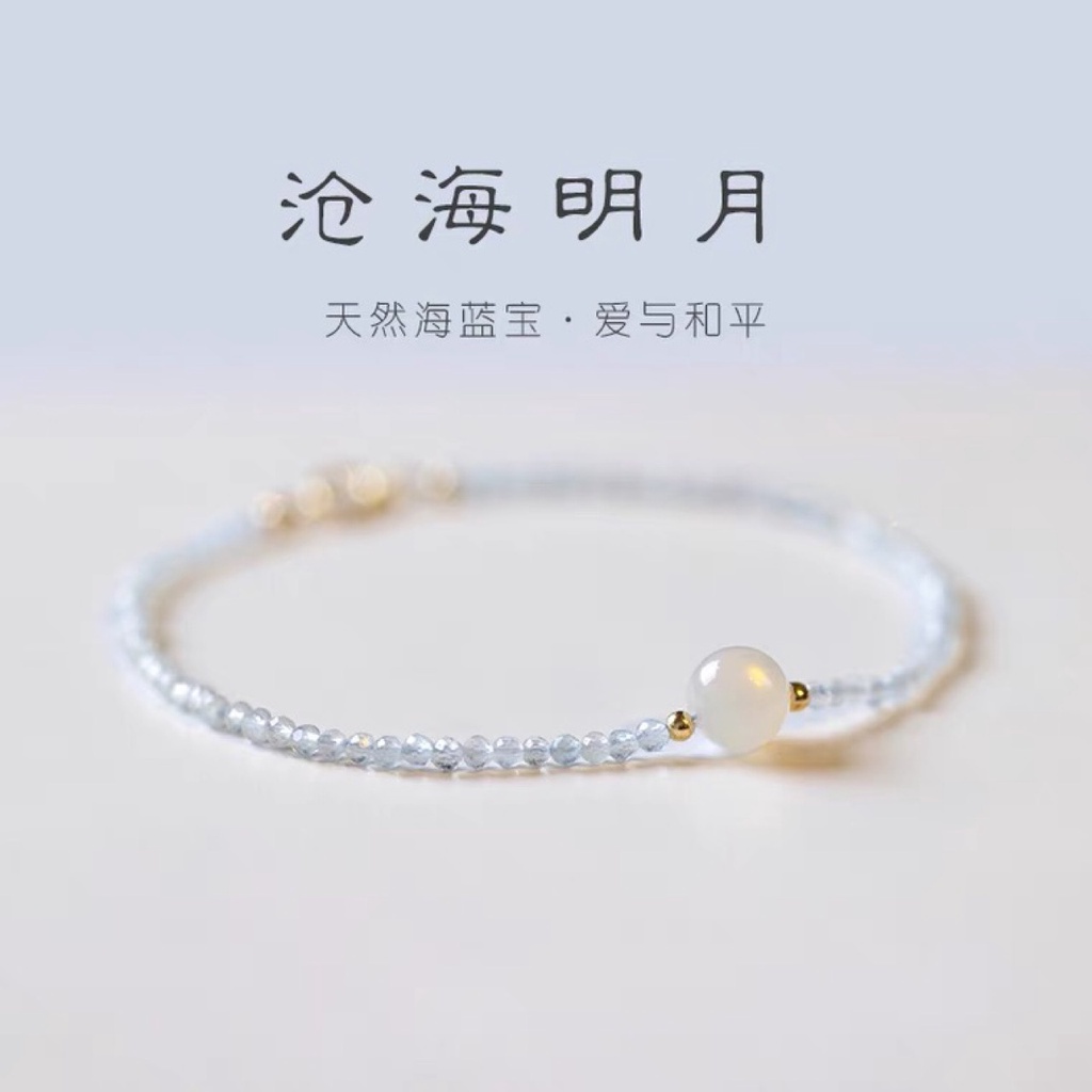 [Hàng Mới] Vòng Đeo Tay Hạt Màu Xanh Dương Nhạt Tươi Mới Cho Nữ