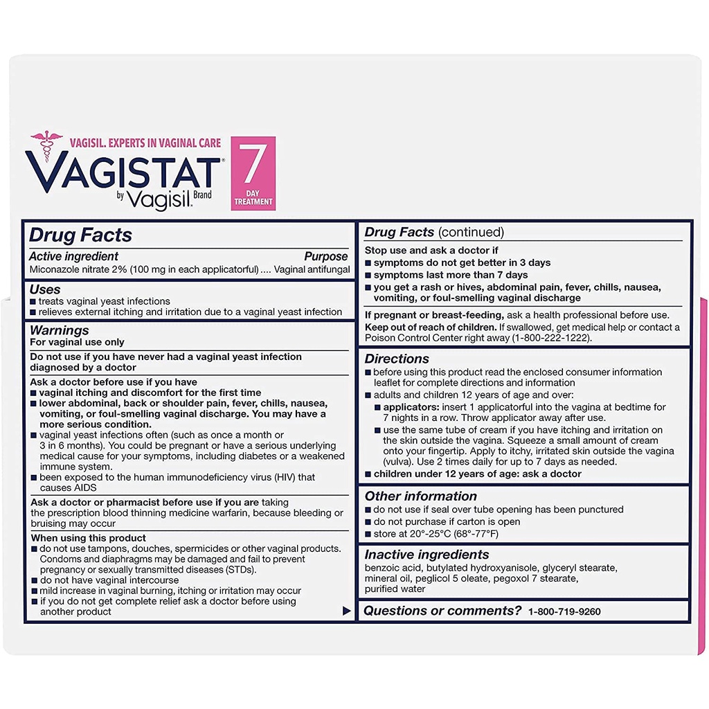 Vagisil - Vagistat 7 ngày giảm nhiễm trùng nấm men cho phụ nữ, giúp giảm ngứa và kích ứng bên ngoài bởi Vagisil