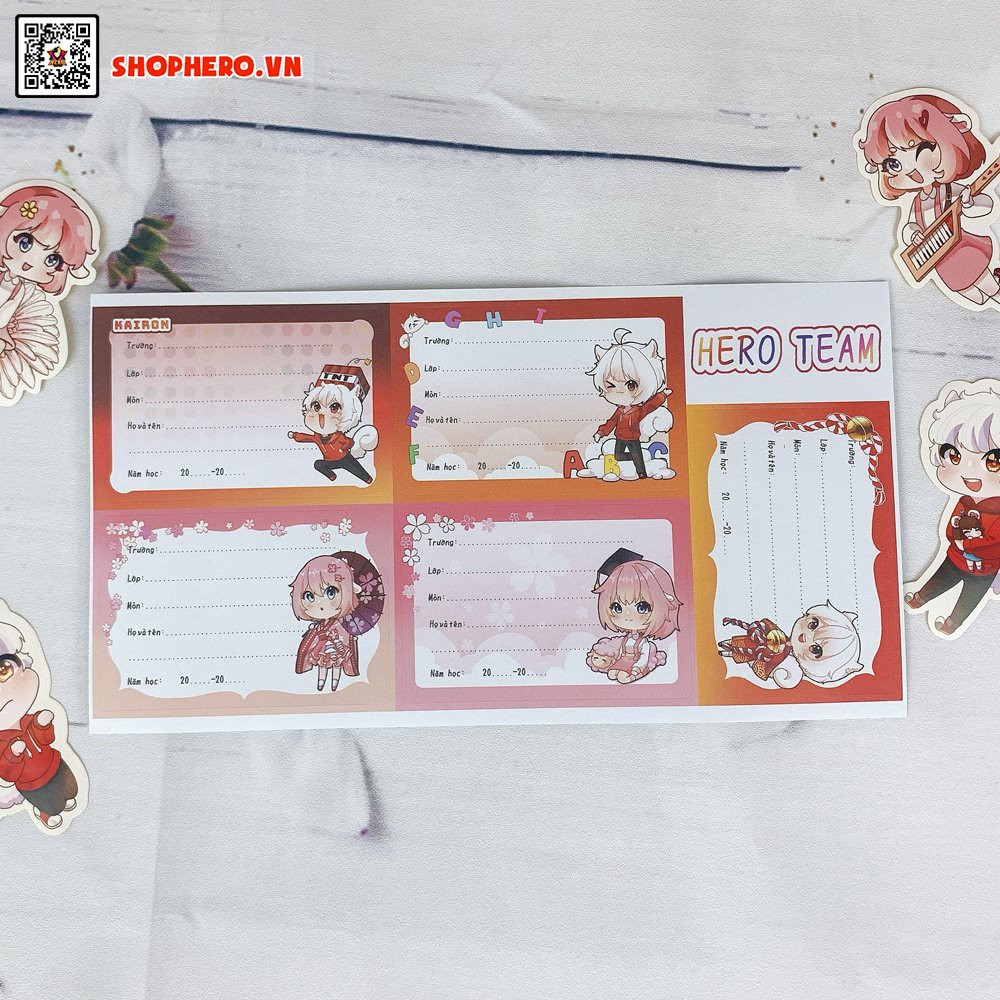 Sét 30 nhãn vở Hero Team có keo dán sẵn trang trí sổ tay
