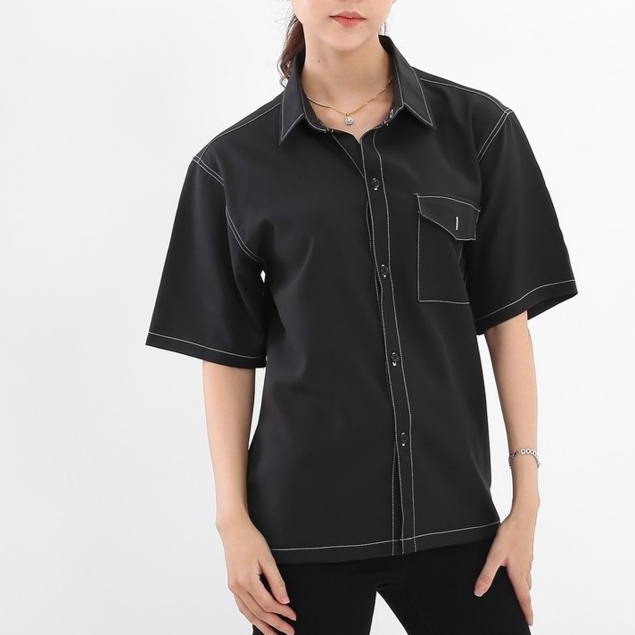 Áo Sơ mi Viền Chỉ  tay lỡ Nam Nữ Unisex form rộng - áo sơ mi OVERSIZE vải lụa