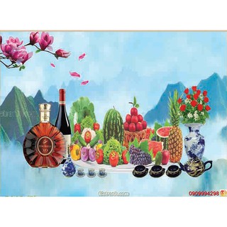 Tranh dán tường 3d trái cây, hình bình rượu, tranh dán phòng bếp, nhà ăn