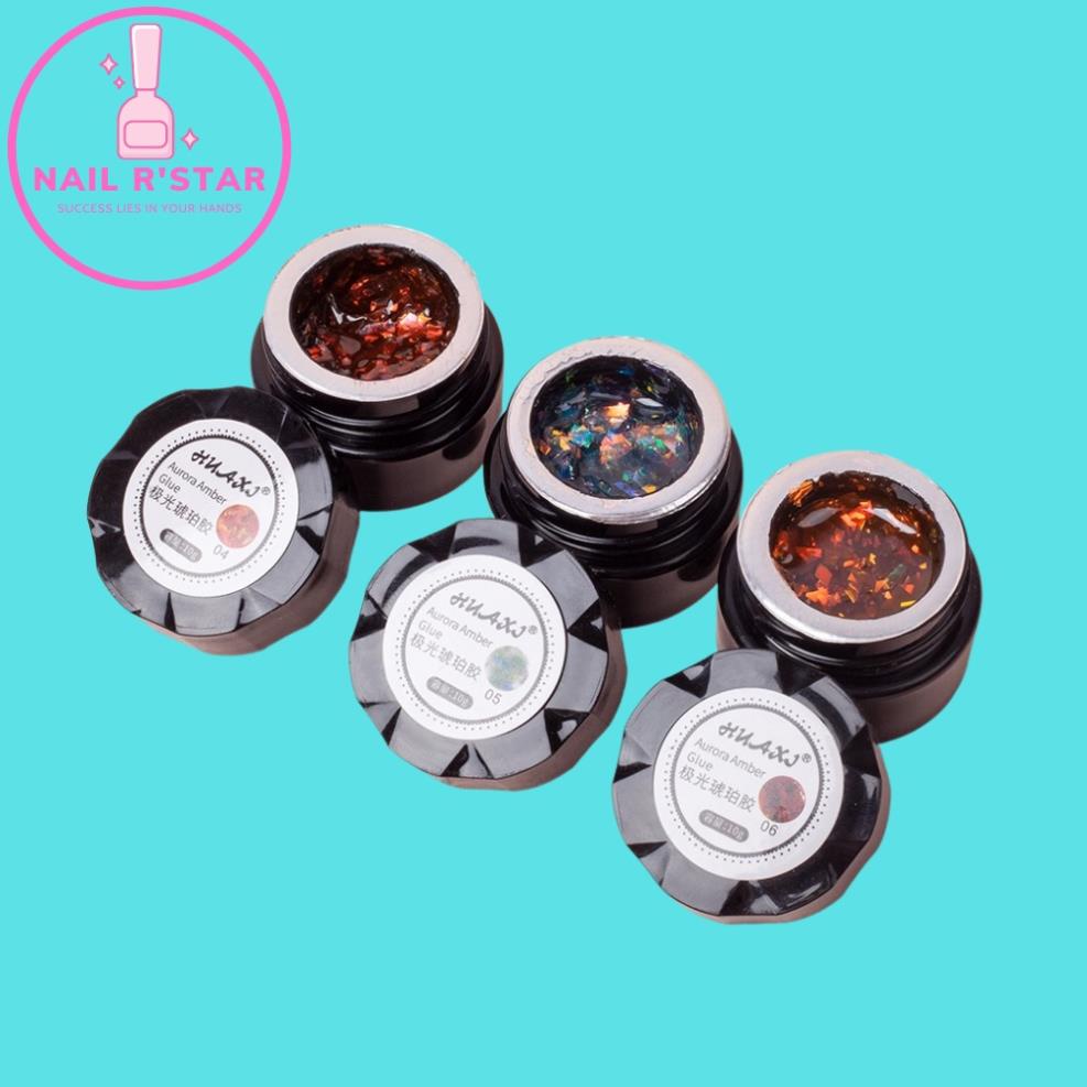 Gel nhũ khổng tước Huaxi 6 màu trang trí móng theo phong cách Hàn Nhật – Gel nhũ hổ phách Huaxi rất 