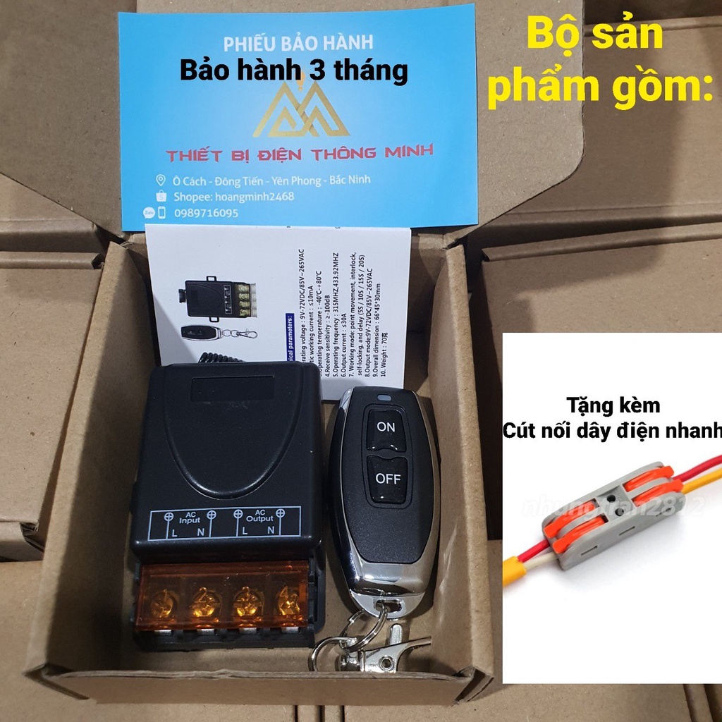 Công tắc điều khiển từ xa 100m 220V Rf tải 30A 3000W