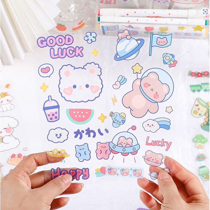 [Hình dán] Set 1 Tấm Hình Dán Dễ Thương Chất Lệu Pet Sticker Nhãn Dán Trang Trí Dễ Thương Phong Cách Hàn Quốc Ins