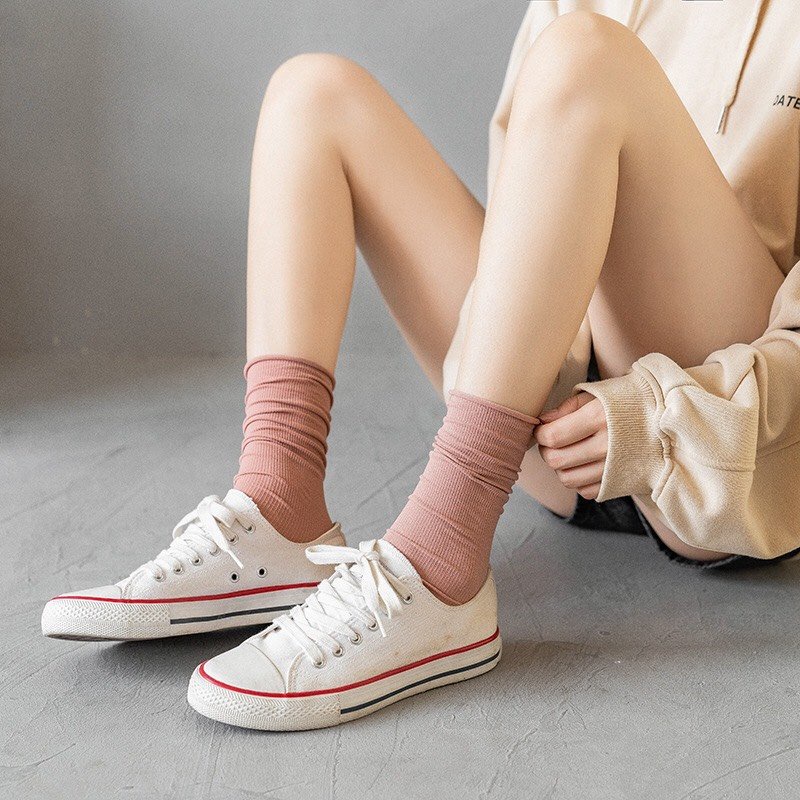 Tất nữ cổ cao vớ trơn dài chun nhún cotton kháng khuẩn thời trang hàn quốc giá rẻ MRSOCKS VC016