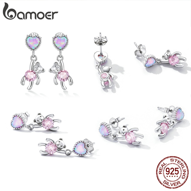 Bông tai BAMOER SCE1384 Bạc 925 hình gấu thời trang cho nữ