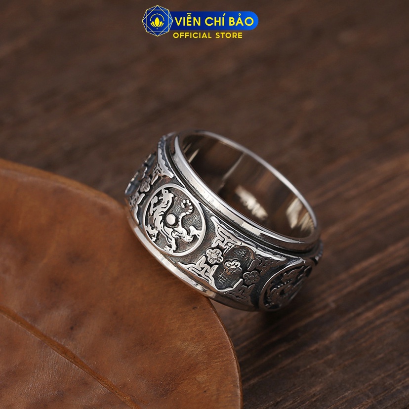 Nhẫn bạc nam Tứ Đại Thần Thú xoay chất liệu bạc Thái 925 thời trang nữ phụ kiện trang sức nữ Viễn Chí Bảo N101289
