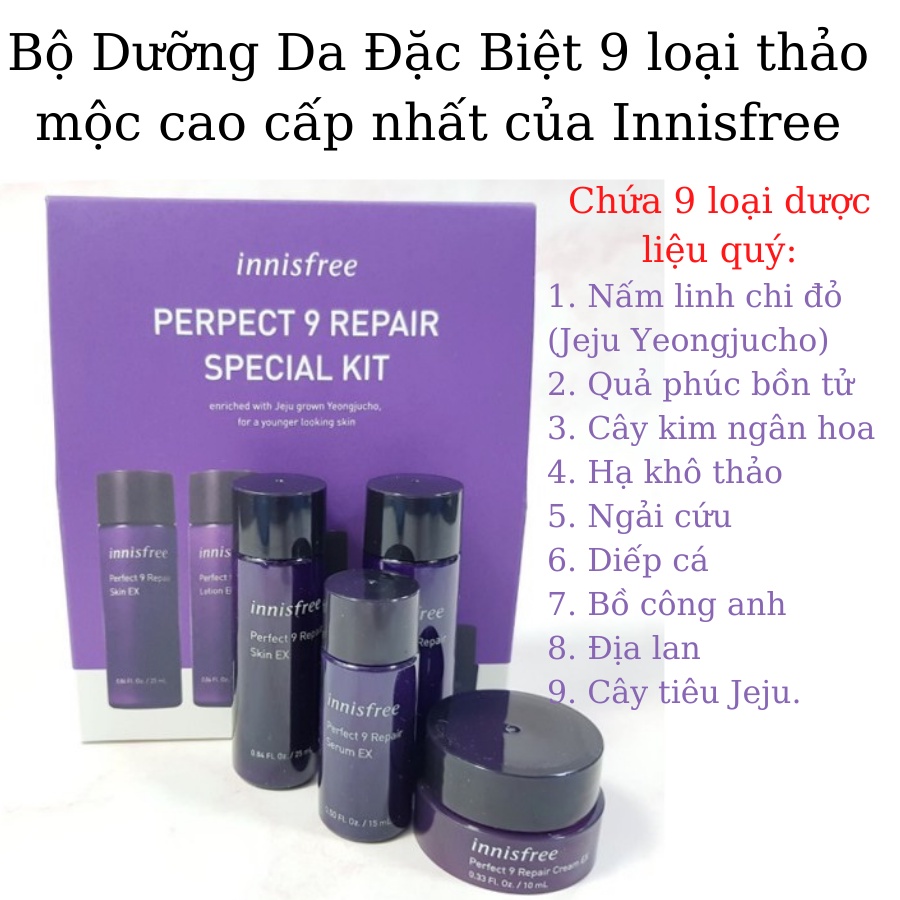 (MINI SIZE) KIT DƯỠNG DA INNISFREE PERFECT 9 SPECIAL KIT COMBO 4PCS