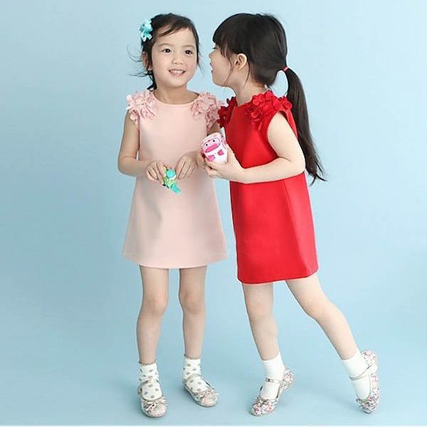 Đầm cotton không tay họa tiết hoa cho bé