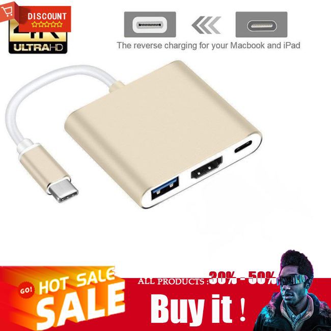 ☪ USB Type C Hub HDMI 4K Adapter USB-C to Converter with 3.0 USB and 3.1 Charging Port for Retina MacBook