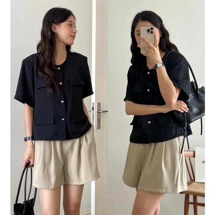 Áo blazer tay cộc cúc bạc _ A0555 | BigBuy360 - bigbuy360.vn