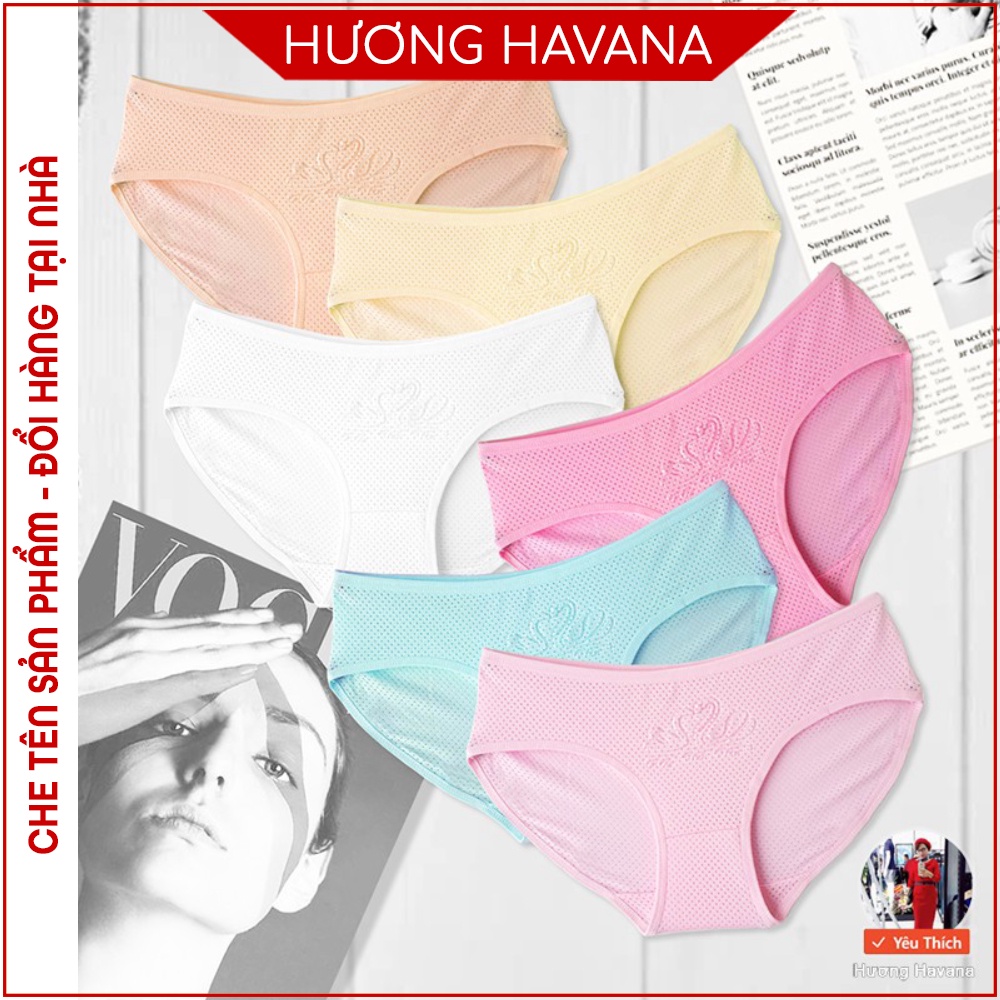 Set 5 Quần lót nữ HAVANA thông hơi màu trơn dập họa tiết nổi thiên nga FLQ51