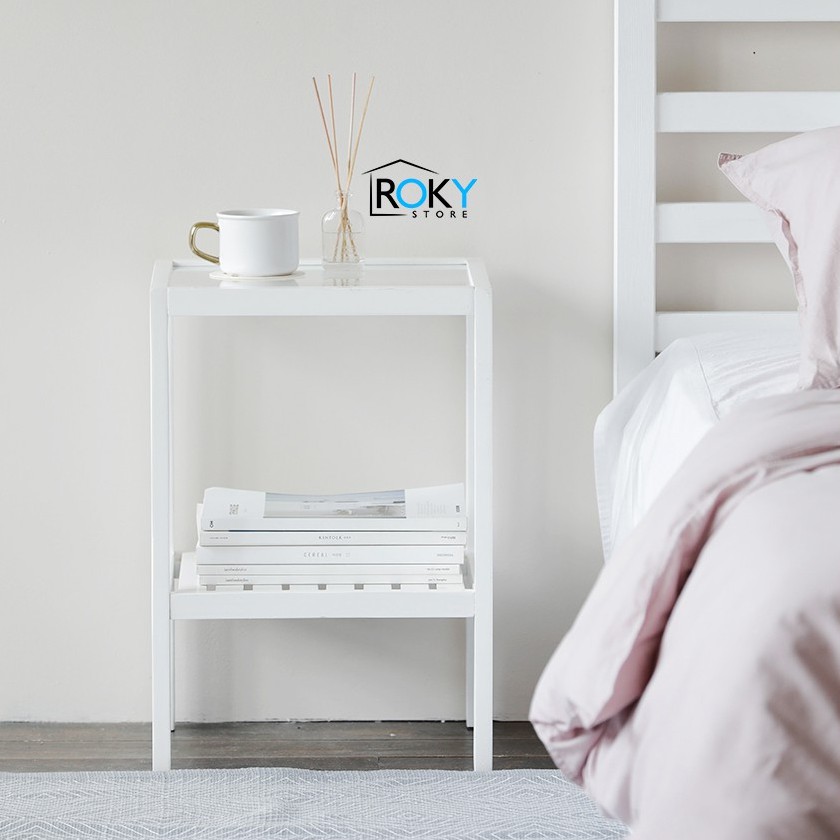 KỆ GỖ CAO CẤP MẶT KÍNH MÀU TRẮNG- GLASS SHELF WHITE - ROKY STORE - NỘI THẤT TRANG TRÍ