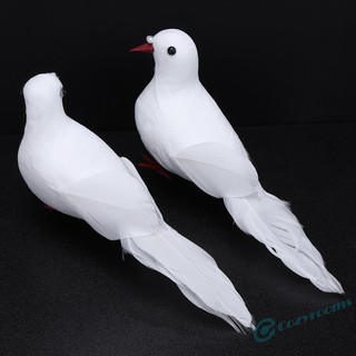 ღCM  2pcs White Foam Feather Simulation Doves Wedding Table Decor Home Craft