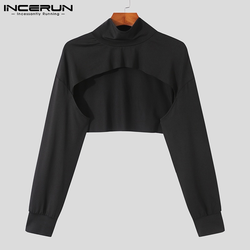 Set đồ INCERUN áo thun croptop tay dài + áo ba lỗ cổ cao thời trang sành điệu cho nam