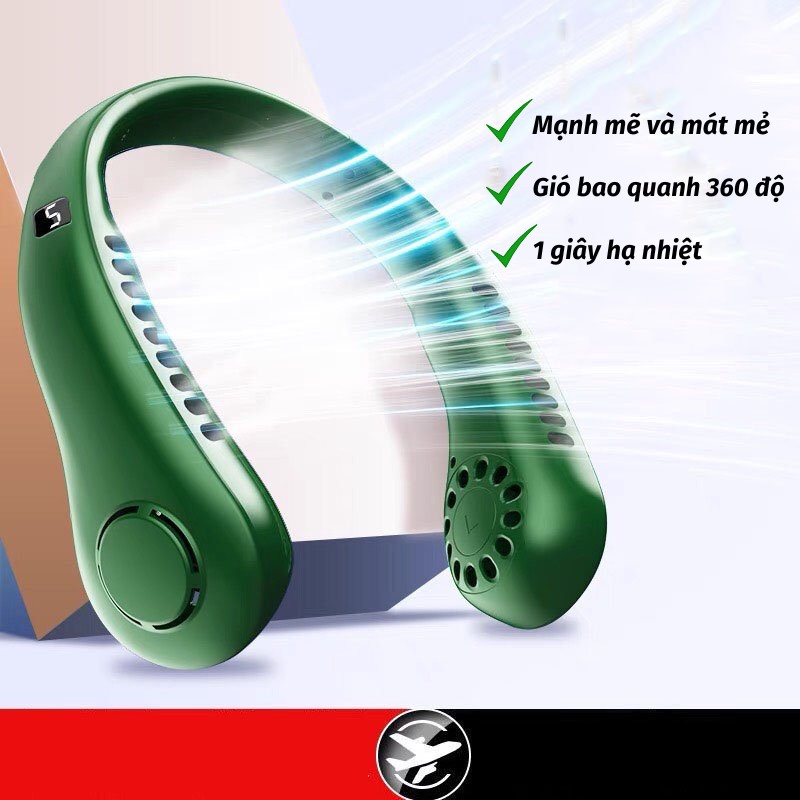 Quạt Đeo Cổ Mini Tích Điện Không Cánh Quạt Cầm Tay Mini Tiện Dụng Cho Người Tập GYM Thể Thao Văn Phòng Đèn Rọi Ray ASAKI