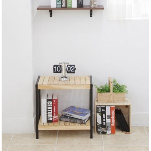 Kệ gỗ trang trí đa năng 2 tầng chân sắt tĩnh điện size 50 cm thương hiệu MW FURNITURE - Nội thất trang trí