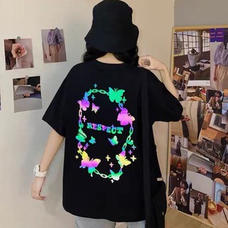 Áo Thun in hình thời trang unisex phản quang oversize con bướm Tee phông cotton co giãn cặp đôi nam nữ tay lỡ mùa hè đẹp