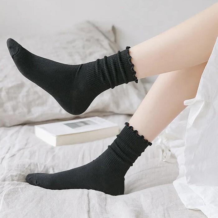 Tất bèo xoắn cổ lửng và cổ thấp, vớ nữ nhiều màu basic style vitage - sogeum.store