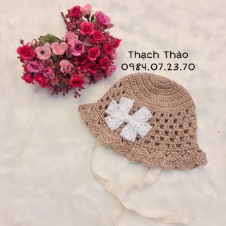 Mũ sợi thô nơ ren cho bé gái