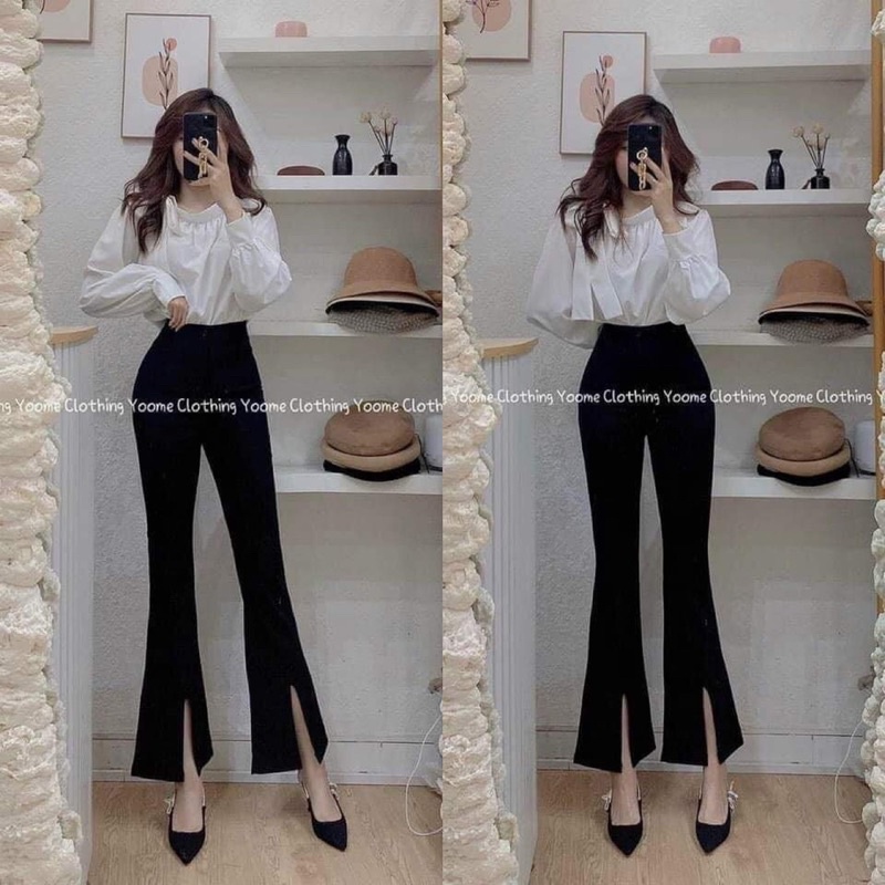 Quần vải ống loe xẻ gấu tôn dáng hàng đẹp