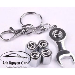 [KM] 4 CHỤP ỐC CHÂN VAN LOGO MAZDA - KÈM MÓC KHÓA MAZDA HÌNH CỜ LÊ