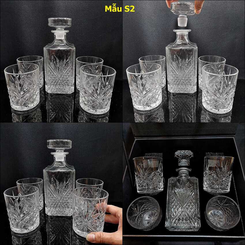 Bộ Bình Rượu Pha Lê 700ML và 4 Ly 320ML Whiskey DECANTER - 4 mẫu lựa chọn - Set Chai Đựng Rượu Pha Lê nắp mài đặc