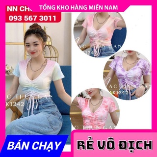 ÁO KIỂU CROPTOP RÚT EO LOANG MÀU AK1242 ⚡ẢNH THẬT⚡ ÁO THUN GÂN LOANG MÀU ⚡ ÁO CROPTOP BODY  MY
