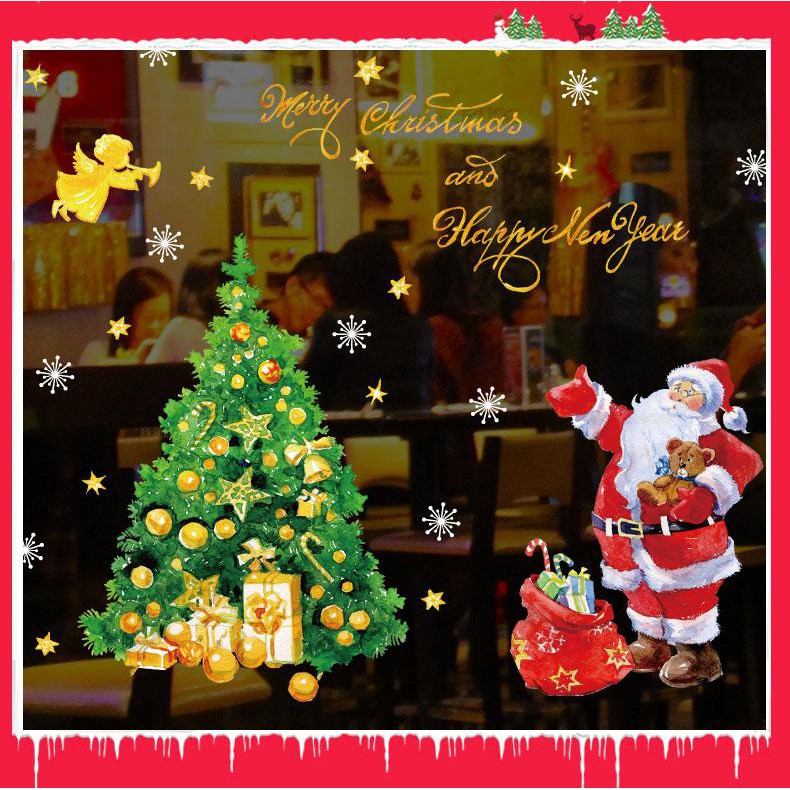 Decal trang trí giáng sinh ông già noel vòng hoa chuông người tuyết cây thông noel