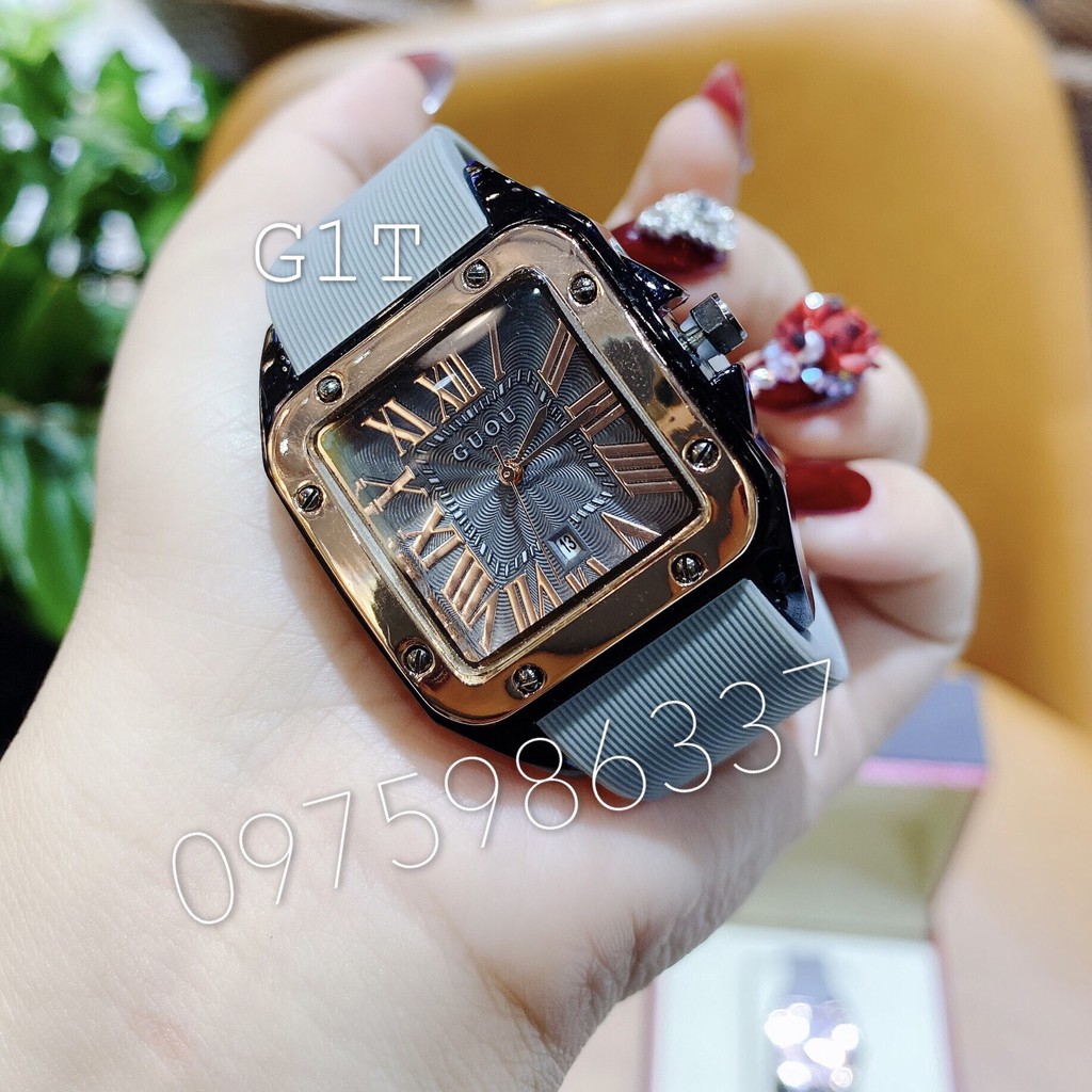 Đồng hồ nữ G.u.o.u dây silicon màu xanh xám cực xinh- GUOU hh-STORE | BigBuy360 - bigbuy360.vn