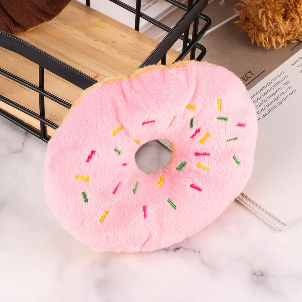 LONTIME Stuffed Plush Vocalization Donut Sound Squeaker Dog Chew Toys