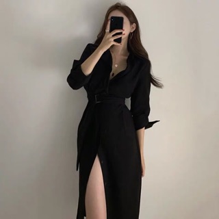 Đầm sơ mi thắt eo