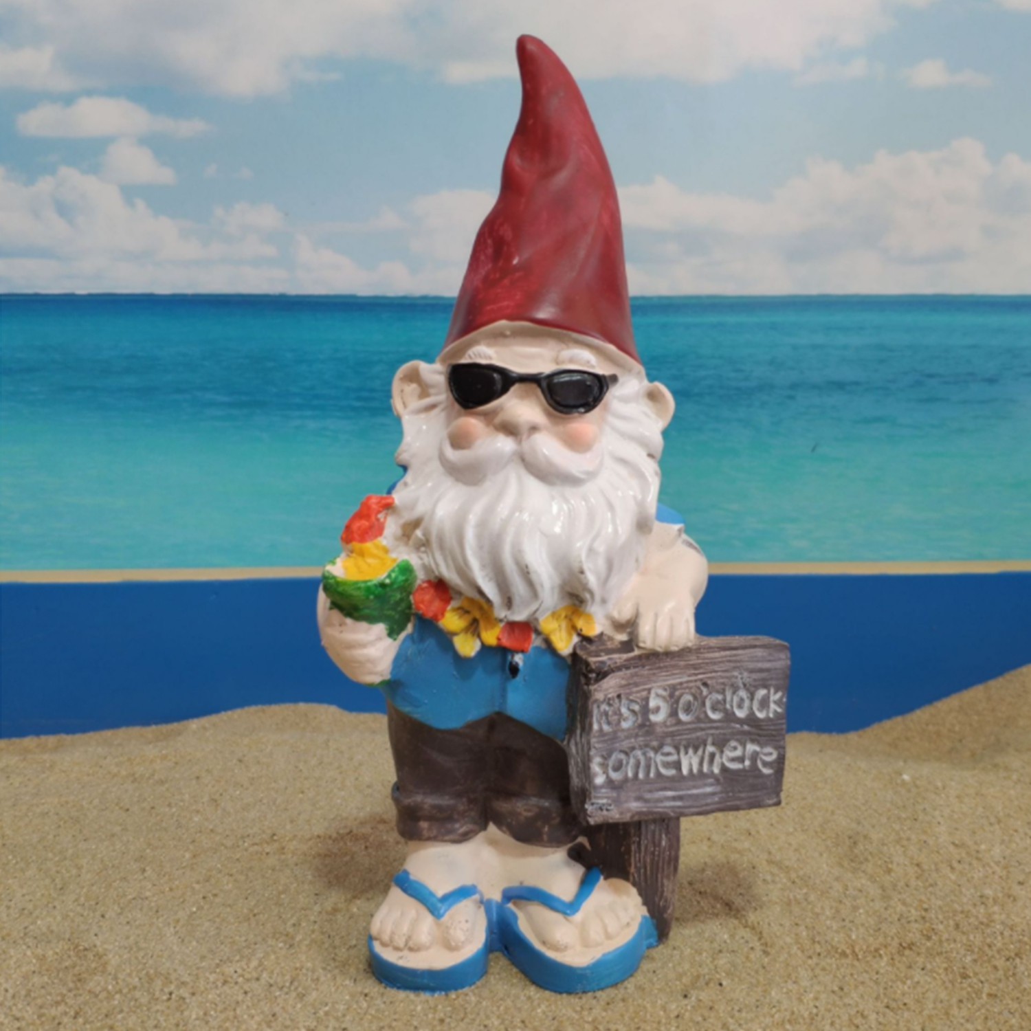 ☆YOLA☆ Beach Gnome Figurine Summer Polyresin Statue Garden Gnome Statue Garden Decor Sculpture for Patio Yard Lawn Pond Resin It's 5 O'clock Somewhere