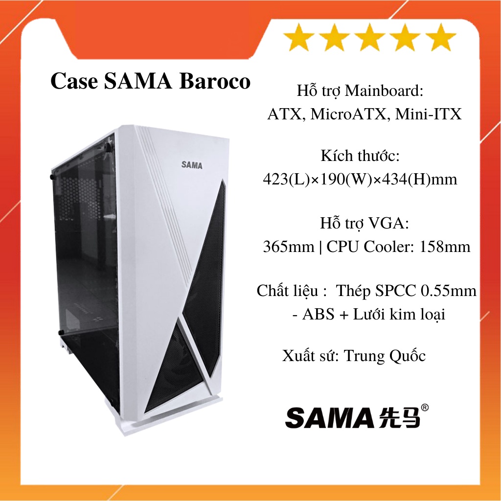 Vỏ case máy tính SAMA JAZOVO Plus XII White (Combo Fan Led hoặc Fan Coolmon thủy tinh)