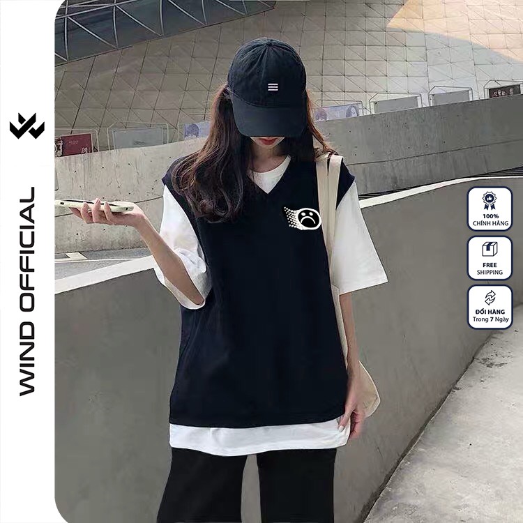 Áo gile unisex WIND form rộng Mặt Buồn nam nữ oversize phong cách ulzzang