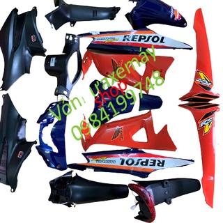 Bộ vỏ nhựa -Dàn áo xe Wave Repsol-Wave 100-Wave 50cc đời 2006-2016-nhựa trắng nguyên sinh cao cấp